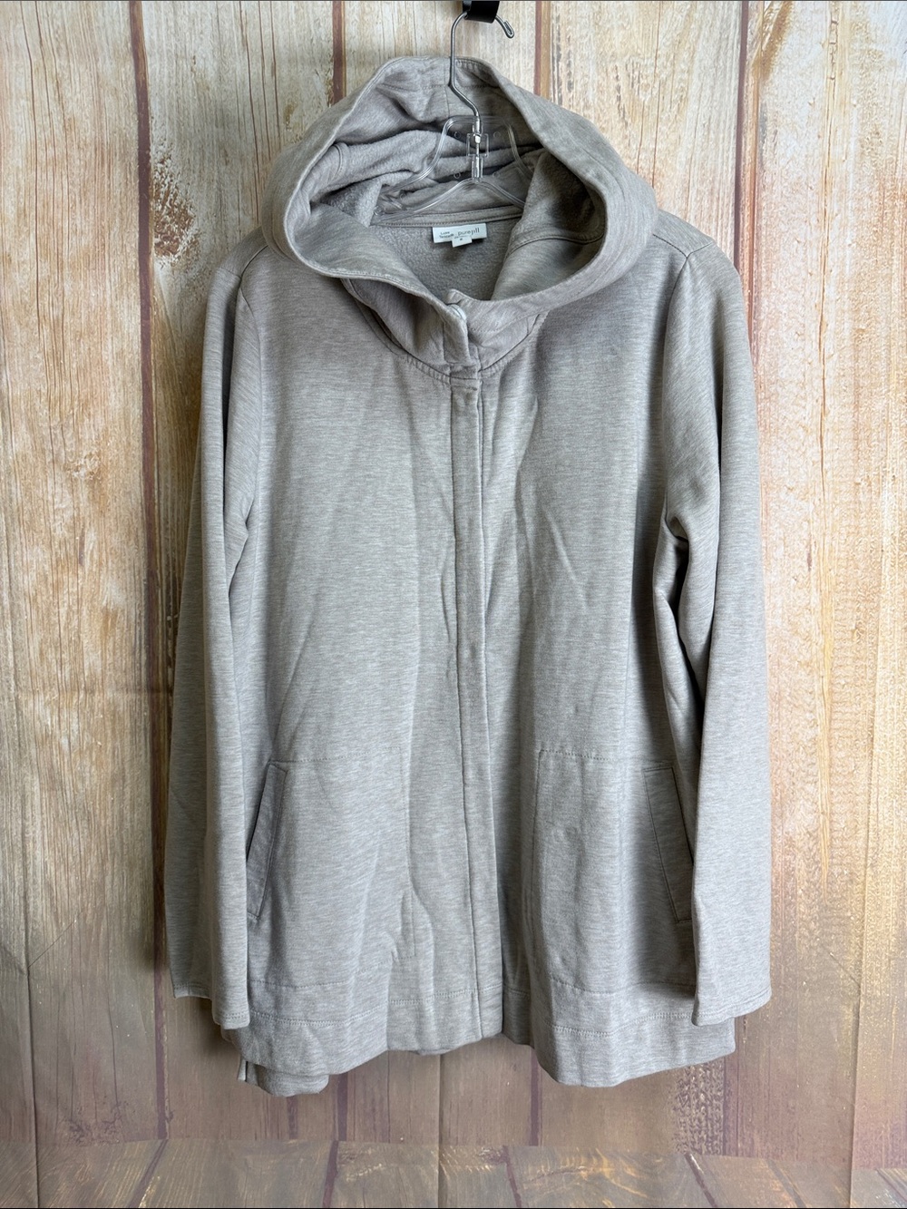 J Jill Pure Jill Luxe Tencel Button Down Taupe Hoodie Size Medium
